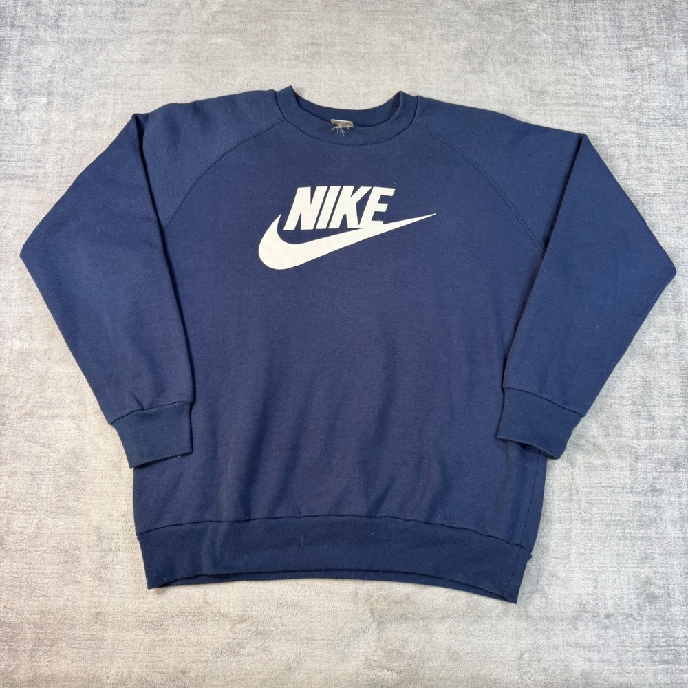 Vintage Nike Sweatshirt Mens XLT Blue 80s 90s Futura Logo Pullover Crewneck